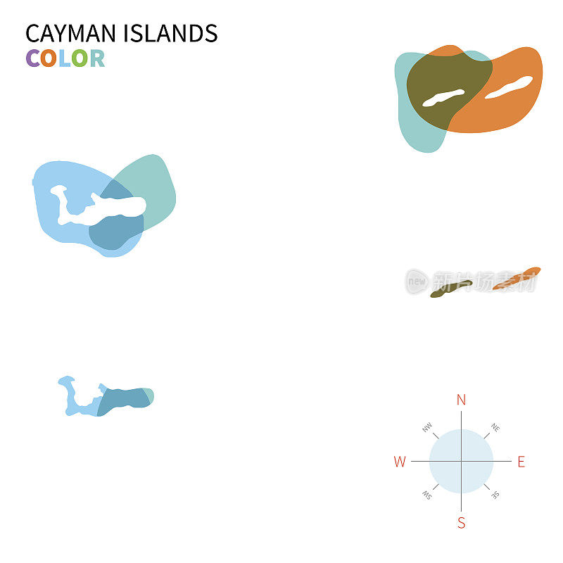 Abstract vector color map of Cayman Islands with transparent paint